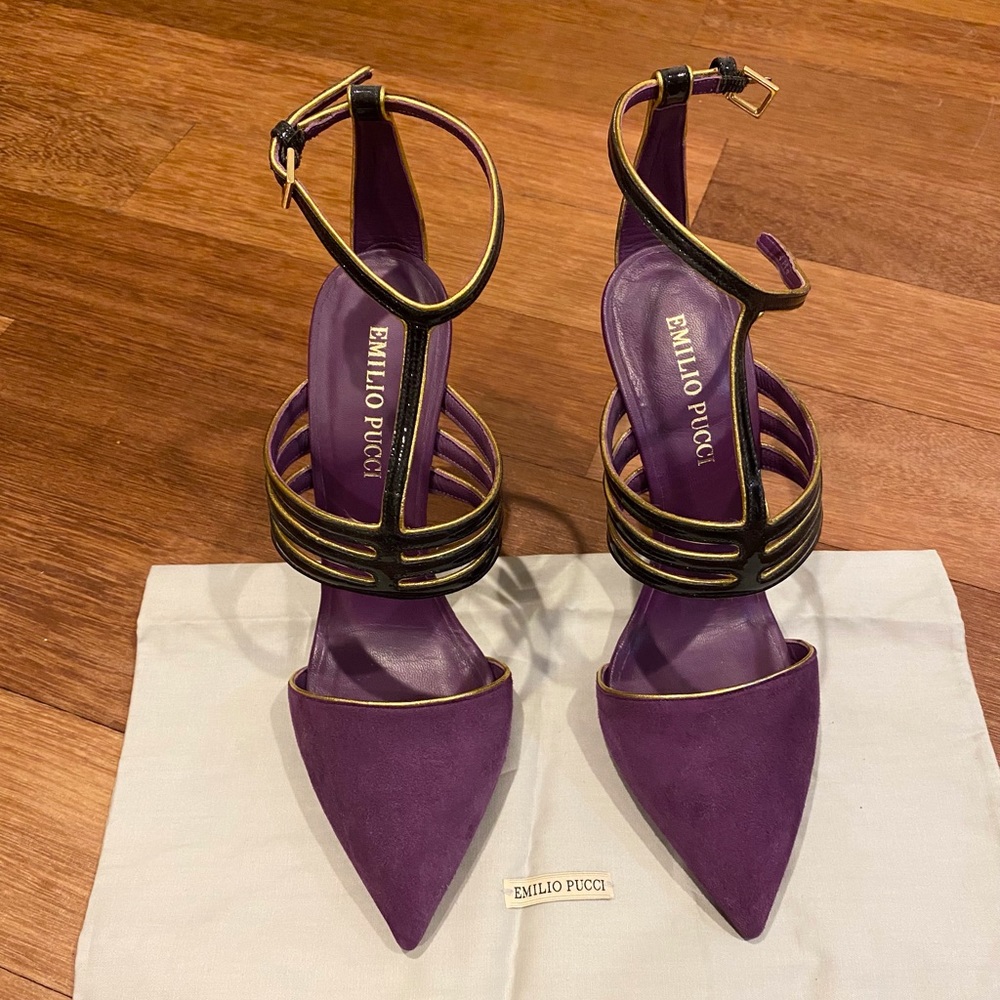 Brand New Emilio Pucci Purple Suede Patent Pumps